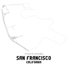 San Francisco California. US street map with black and white lines.