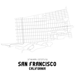 San Francisco California. US street map with black and white lines.