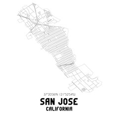 San Jose California. US street map with black and white lines.
