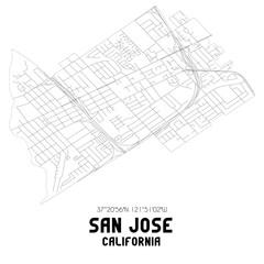 San Jose California. US street map with black and white lines.