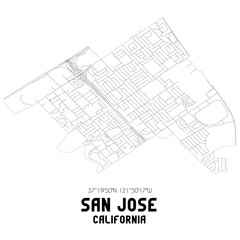 San Jose California. US street map with black and white lines.
