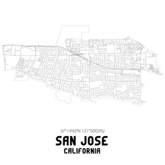 San Jose California. US street map with black and white lines.