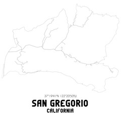 San Gregorio California. US street map with black and white lines.