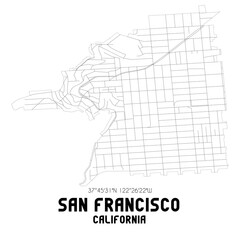 San Francisco California. US street map with black and white lines.