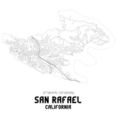 San Rafael California. US street map with black and white lines.