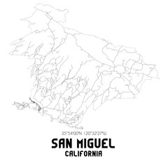 Fototapeta na wymiar San Miguel California. US street map with black and white lines.