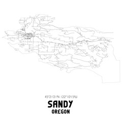 Sandy Oregon. US street map with black and white lines.
