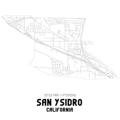 San Ysidro California. US street map with black and white lines.