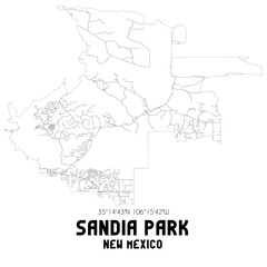 Sandia Park New Mexico. US street map with black and white lines.