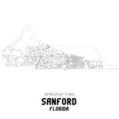 Sanford Florida. US street map with black and white lines.