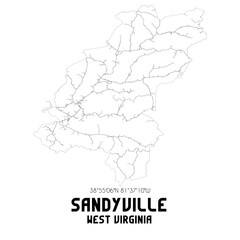 Sandyville West Virginia. US street map with black and white lines.