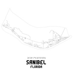 Sanibel Florida. US street map with black and white lines.