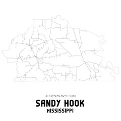 Sandy Hook Mississippi. US street map with black and white lines.