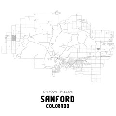 Sanford Colorado. US street map with black and white lines.