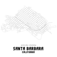 Santa Barbara California. US street map with black and white lines.