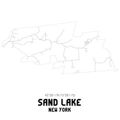 Sand Lake New York. US street map with black and white lines.