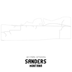 Sanders Montana. US street map with black and white lines.