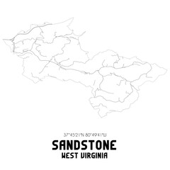 Sandstone West Virginia. US street map with black and white lines.