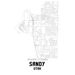 Sandy Utah. US street map with black and white lines.