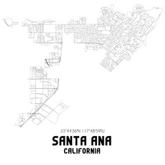 Santa Ana California. US street map with black and white lines.
