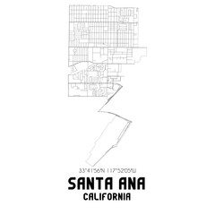 Santa Ana California. US street map with black and white lines.