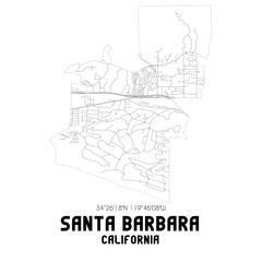 Santa Barbara California. US street map with black and white lines. - obrazy, fototapety, plakaty