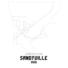 Sandyville Ohio. US street map with black and white lines.