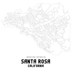 Santa Rosa California. US street map with black and white lines.