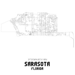 Sarasota Florida. US street map with black and white lines.