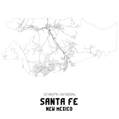Obraz premium Santa Fe New Mexico. US street map with black and white lines.