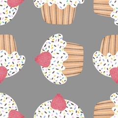 Birthday cartoon seamless cake pattern for wrapping paper and fabrics and linens and kitchen textiles