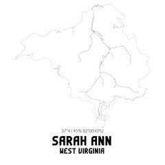 Sarah Ann West Virginia. US street map with black and white lines.
