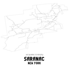 Saranac New York. US street map with black and white lines.