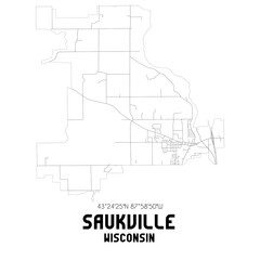 Saukville Wisconsin. US street map with black and white lines.