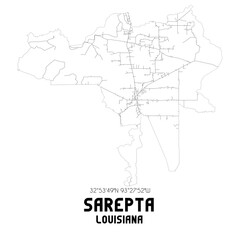 Sarepta Louisiana. US street map with black and white lines.