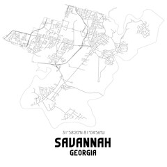 Fototapeta na wymiar Savannah Georgia. US street map with black and white lines.