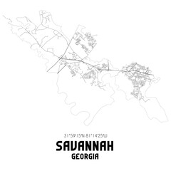 Savannah Georgia. US street map with black and white lines.