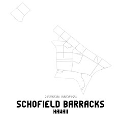 Schofield Barracks Hawaii. US street map with black and white lines.