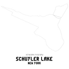 Schuyler Lake New York. US street map with black and white lines.