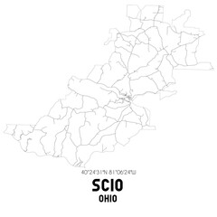 Scio Ohio. US street map with black and white lines.