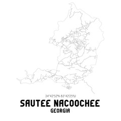 Sautee Nacoochee Georgia. US street map with black and white lines.