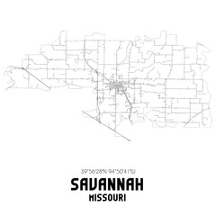 Savannah Missouri. US street map with black and white lines.
