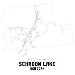 Schroon Lake New York. US street map with black and white lines.