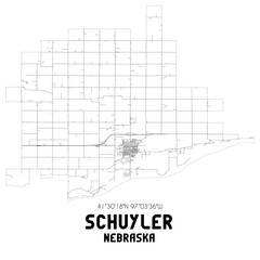 Schuyler Nebraska. US street map with black and white lines.