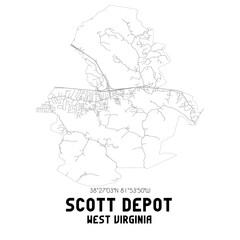 Scott Depot West Virginia. US street map with black and white lines.