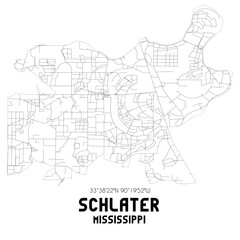 Schlater Mississippi. US street map with black and white lines.
