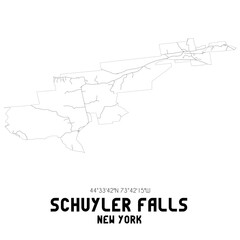 Schuyler Falls New York. US street map with black and white lines.