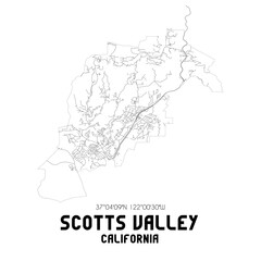 Scotts Valley California. US street map with black and white lines.