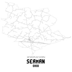 Seaman Ohio. US street map with black and white lines.