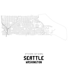 Seattle Washington. US street map with black and white lines.
